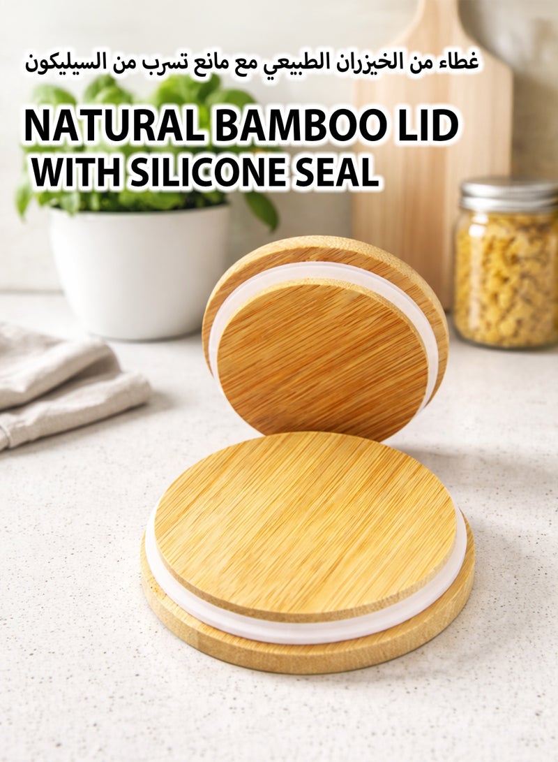 توشيونيكس رف توابل من الخيزران مع برطمانات زجاجية T114748 - 8 قطع من برطمانات تخزين الطعام الزجاجية البوروسيليكاتية المحكمة الإغلاق مع أغطية من الخيزران، منظم دائري لسطح الطاولة للتوابل والشاي والقهوة والمواد الغذائية الجافة - Image 4